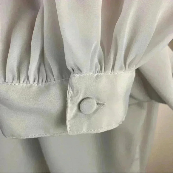 VTG Women's Sz.10 Sheer Puff-Sleeve Blouse White Pleated-Front Victorian - Picture 4 of 6
